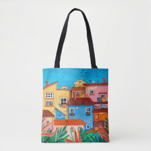 Italian houses. Gouache hand drawn Tote Bag