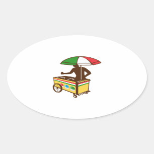 Italian Ice Push Cart Retro Oval Sticker