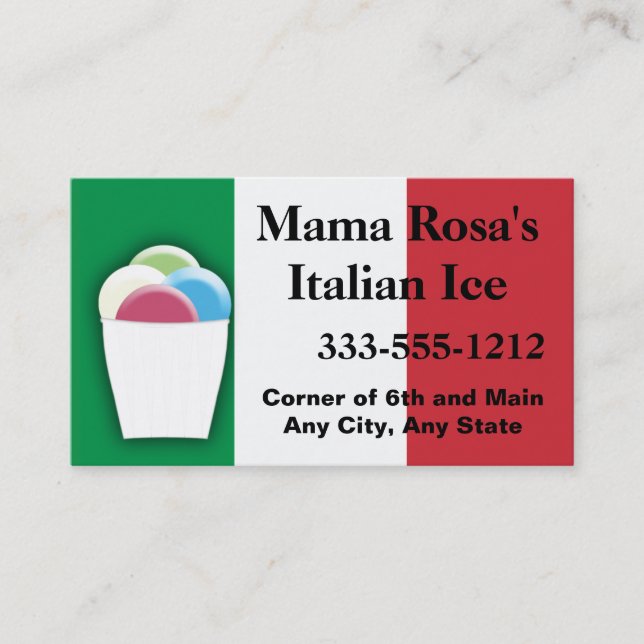 Italian Ice Vendor or Shop with Flag colours Business Card (Front)