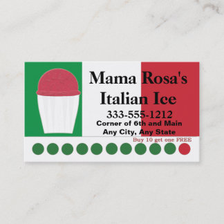 Italian Ice Vendor or Shop with Flag colours Loyalty Card