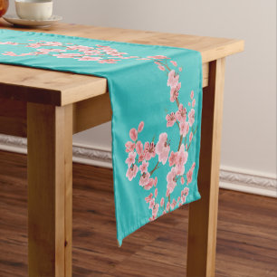 Italian-Inspired Cherry Blossom Green  Long Table Runner