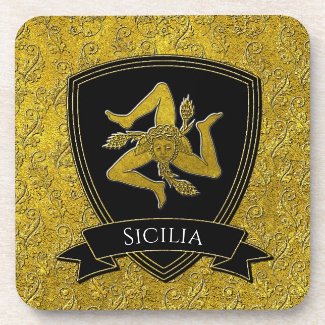 Italian Inspired Trinacria and Shield Coaster (Front)