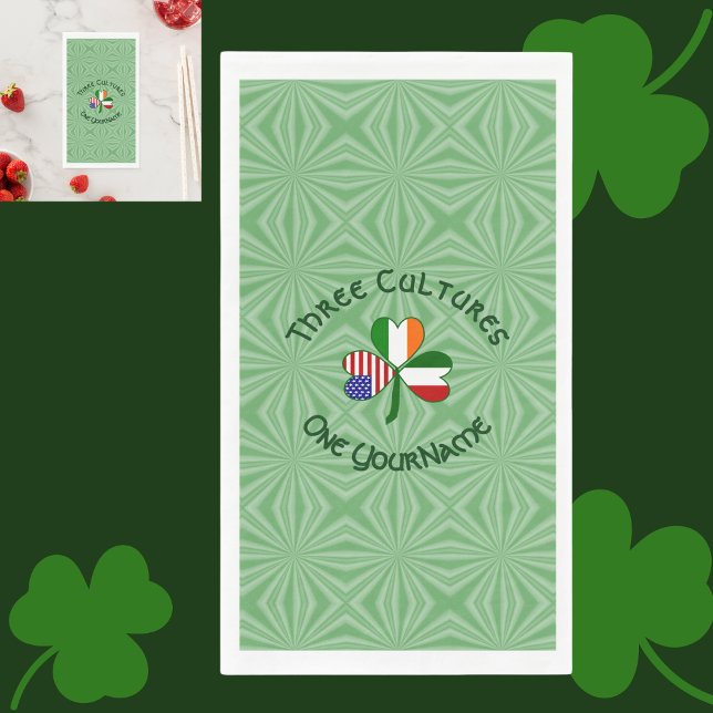Italian Irish American Flags Shamrock Personalised Napkin (Creator Uploaded)