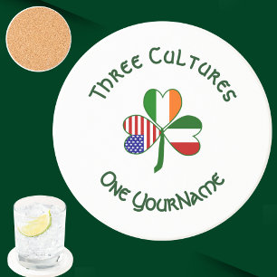 Italian Irish American Flags Shamrock White Coaster