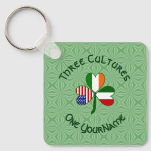 Italian Irish American Flags Shamrock Your Name Key Ring