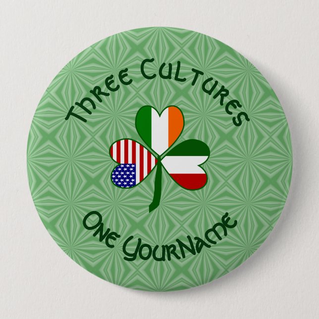 Italian Irish American Shamrock Flag Personalised  10 Cm Round Badge (Front)