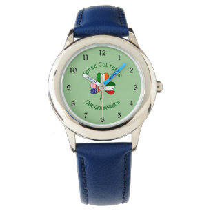 Italian Irish American Shamrock Flag Personalised Watch