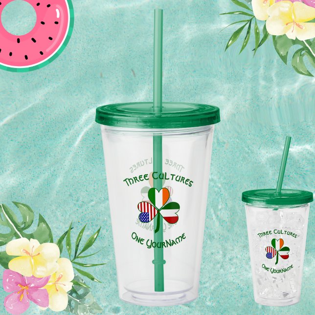 Italian Irish American Shamrock Personalised  Acrylic Tumbler (Creator Uploaded)
