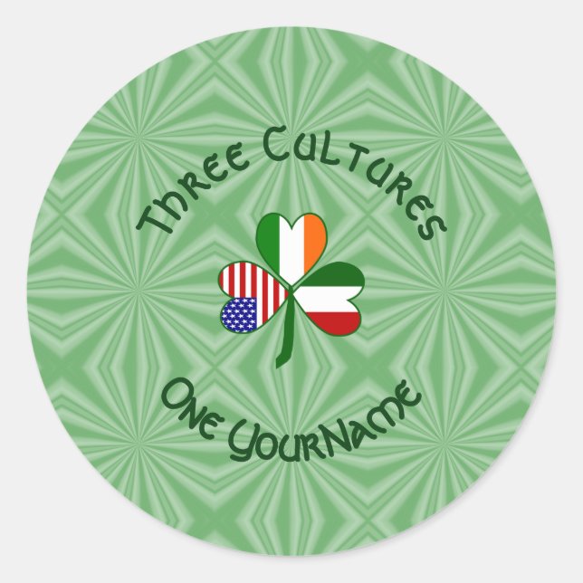 Italian Irish American Shamrock Personalised Classic Round Sticker (Front)