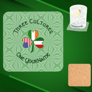 Italian Irish American Shamrock Personalised Coaster
