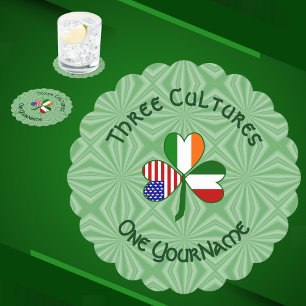 Italian Irish American Shamrock Personalised Paper Coaster