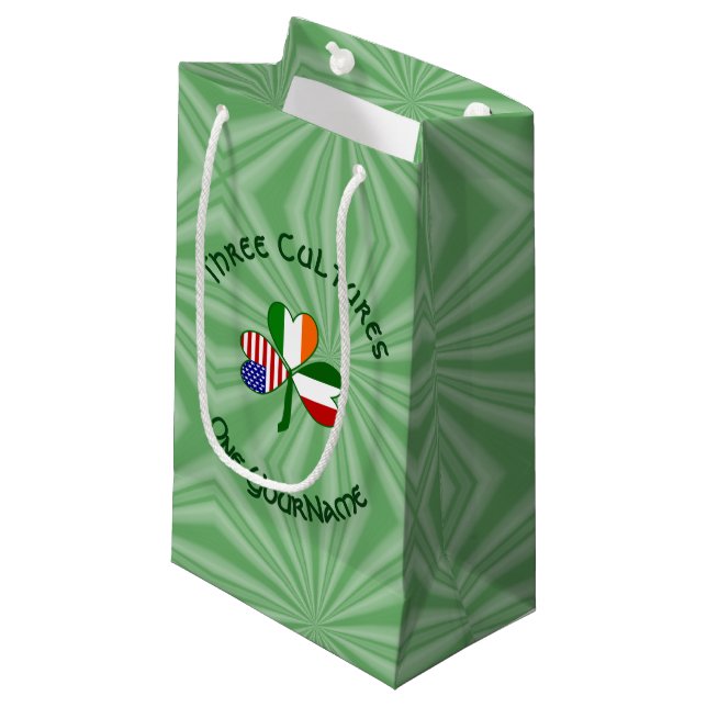 Italian Irish American Shamrock Personalised Small Gift Bag (Front Angled)