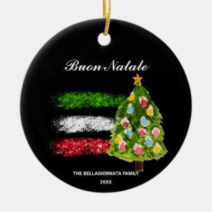*~* Italian Italy Abstract Flag Buon Natale Photo  Ceramic Ornament