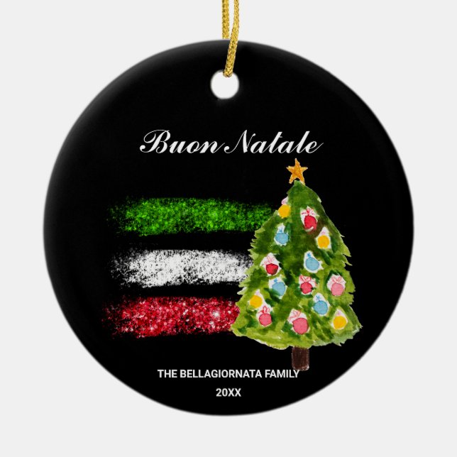 *~* Italian Italy Abstract Flag Buon Natale Photo  Ceramic Ornament (Front)