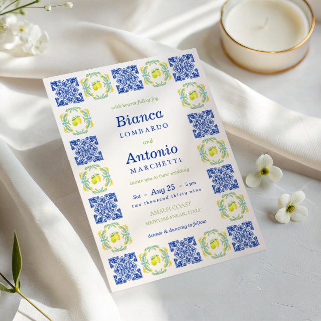 Italian Italy Amalfi Coast Lemon Tile Wedding Invitation (Creator Uploaded)