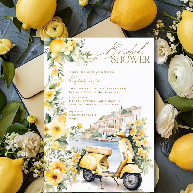 Italian Italy Positano Amalfi Vespa Bridal Shower Invitation (Italian Italy Positano Amalfi Vespa Bridal Shower Invitation)