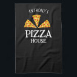 Italian kitchen custom name pizza house pizzeria tea towel<br><div class="desc">Stylish hand drawn italian kitchen towel for personalised gifts. Italian pizza drawing with custom name for pizza house. Collection of whymsical drawings in kitchen art theme. Inspired by Italian vintage cooking, Italian food recipes and vegan healthy veggies. Examples of coffee pots, sardines, kitchen supplies, herbs, whisks, italian quotes, french quotes,...</div>