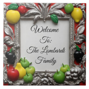 Italian Kitchen Fruit Frame Personalized Welcome  Ceramic Tile