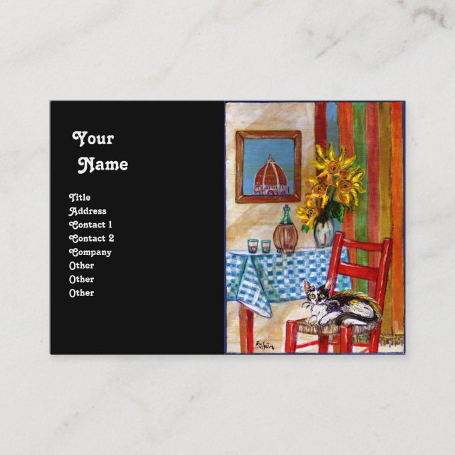 ITALIAN KITCHEN IN FLORENCE, black Business Card (Front)