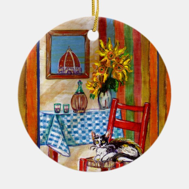 ITALIAN KITCHEN IN FLORENCE I love Tuscany Ruby Ceramic Ornament (Front)