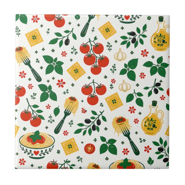 Italian Kitchen | Rustic Tomato & Pasta Ceramic Tile (Front)