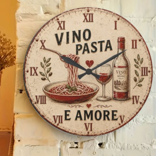 Italian Kitchen Rustic Wine & Pasta Farmhouse Large Clock