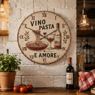 Italian Kitchen Rustic Wine & Pasta Farmhouse Large Clock