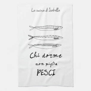 Italian kitchen sardines italy quote drawing tea towel