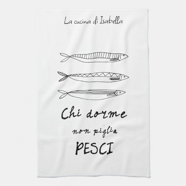 Italian kitchen sardines italy quote drawing tea towel (Vertical)