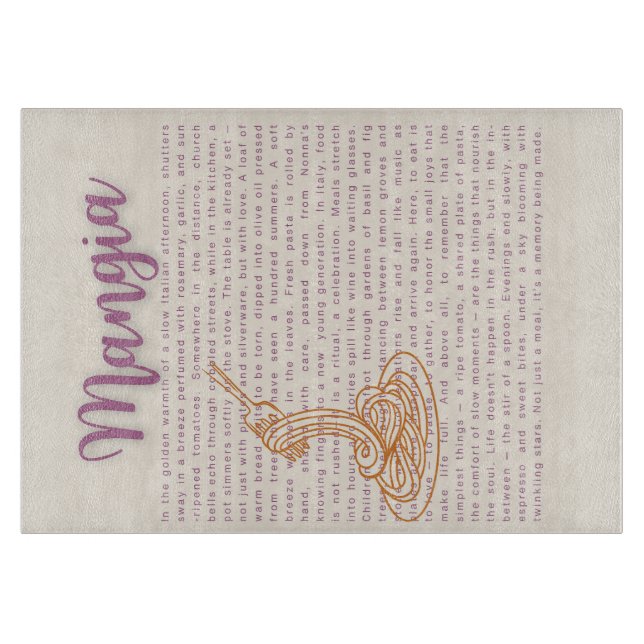 Italian Kitchen Wall Art | “Mangia” Food Quote Cutting Board (Front)