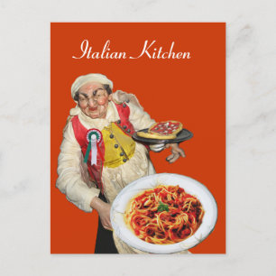 ITALIAN KITCHEN Yellow Orange Recipe Postcard