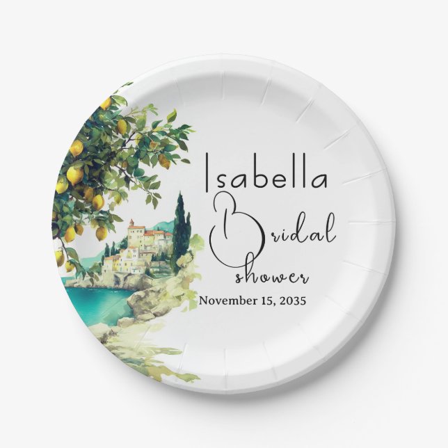 Italian La Dolce Vita Bridal Shower Paper Plate (Front)