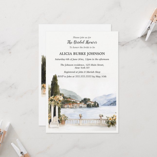 Italian Lake Como Bridal Shower Invitation (Front/Back In Situ)