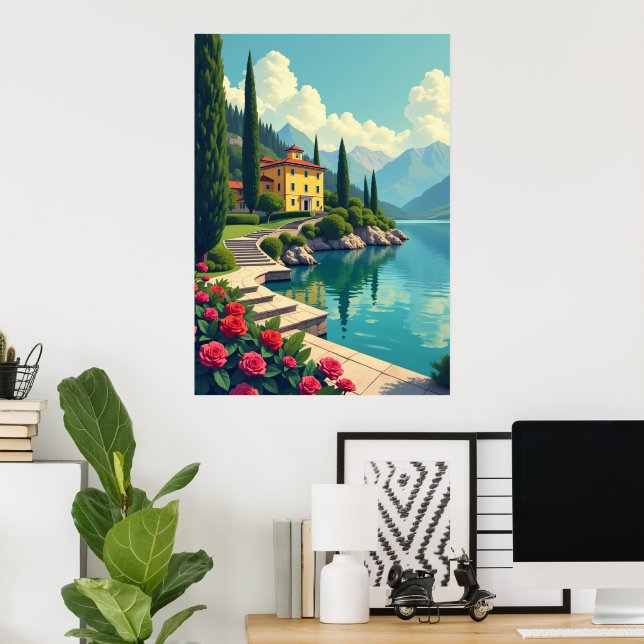 Italian Lake Como Villa Landscape Art Poster (Home Office)