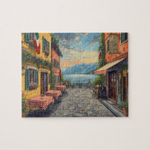 Italian Lake Sunset Cafe Scene Jigsaw Puzzle