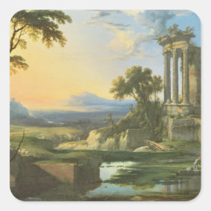 Italian landscape with ruins square sticker