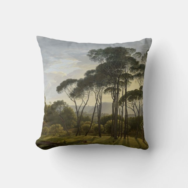 Italian Landscape with Umbrella Pines Oil Painting Cushion (Front)