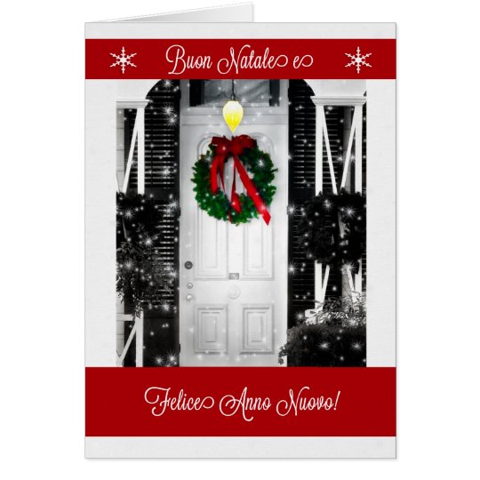 Italian Language - Wreath on the Door - Buon Natal Card