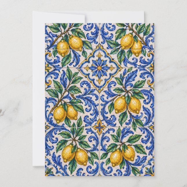 Italian Lemon Azulejo Tile Invitation (Front)