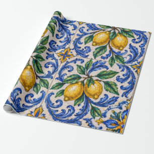 Italian Lemon Azulejo Tile Wrapping Paper