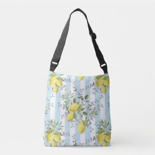Italian Lemon Blossom Floral Stripe Mediterranean Crossbody Bag