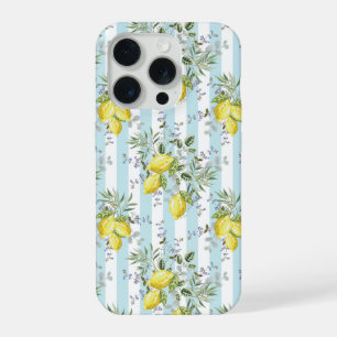Italian Lemon Blossom Floral Stripe Mediterranean  iPhone 15 Pro Case