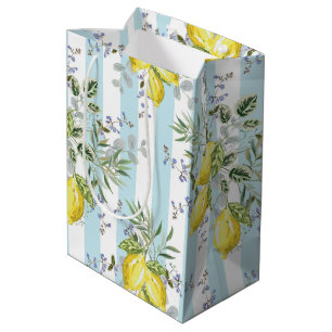 Italian Lemon Blossom Floral Stripe Mediterranean Medium Gift Bag