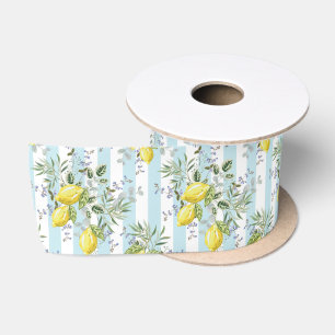 Italian Lemon Blossom Floral Stripe Mediterranean Satin Ribbon