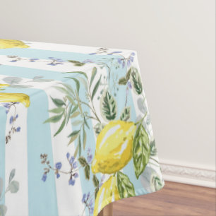 Italian Lemon Blossom Floral Stripe Mediterranean Tablecloth