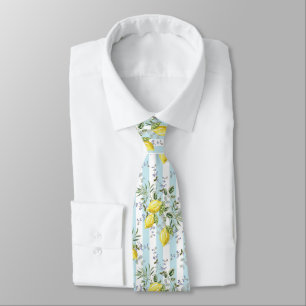 Italian Lemon Blossom Floral Stripe Mediterranean Tie