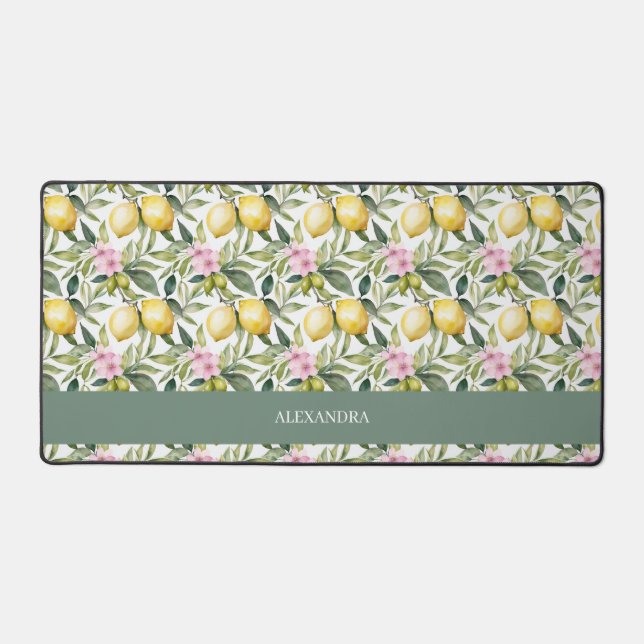 Italian Lemon Blossom Mediterranean Watercolor  Desk Mat (Front)