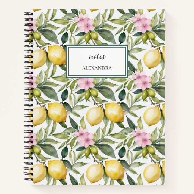 Italian Lemon Blossom Mediterranean Watercolor  Notebook (Front)
