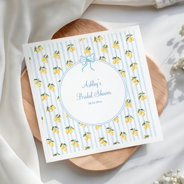 Italian Lemon Blue Bow Bridal Shower Paper Napkin (Creator Uploaded)