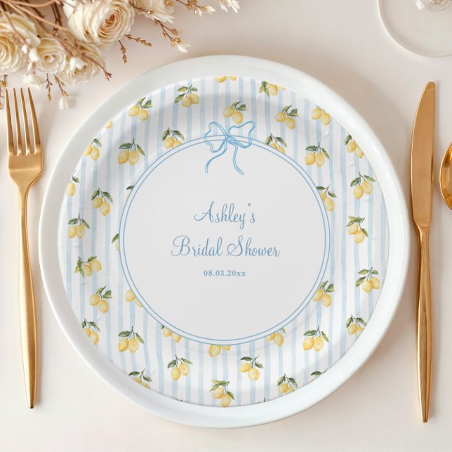 Italian Lemon Blue Bow  Paper Plates (Creator Uploaded)